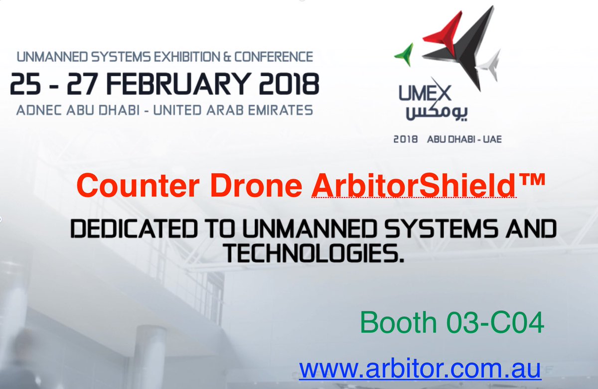 AquariusDefence's tweet photo. #UMEX2018 #UAE #CUAV #UAV #ADNEC  to promote #dronedetection #countermeasure options for #aviation #military https://t.co/TV3eds1ICO https://t.co/V85SwZcflR