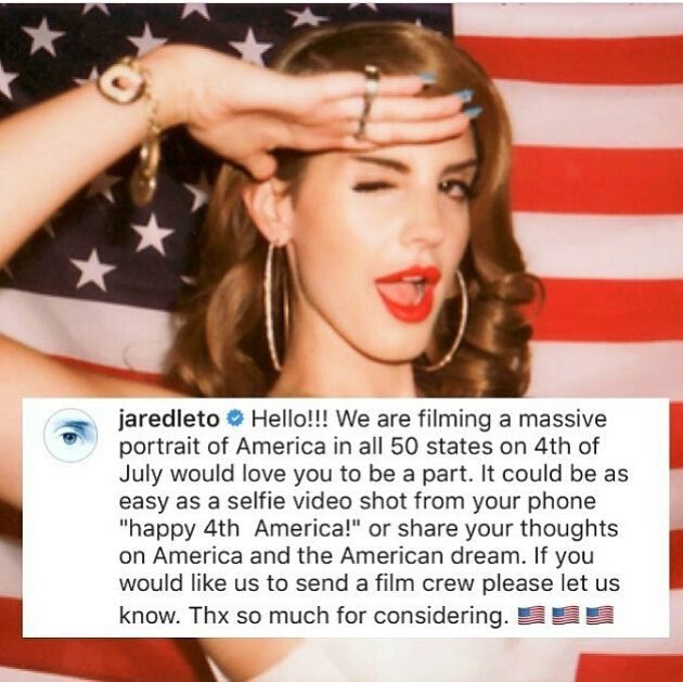 Jared Leto commented on Lana's post.I hope it comes real <a href="/JaredLeto/">JARED LETO</a>