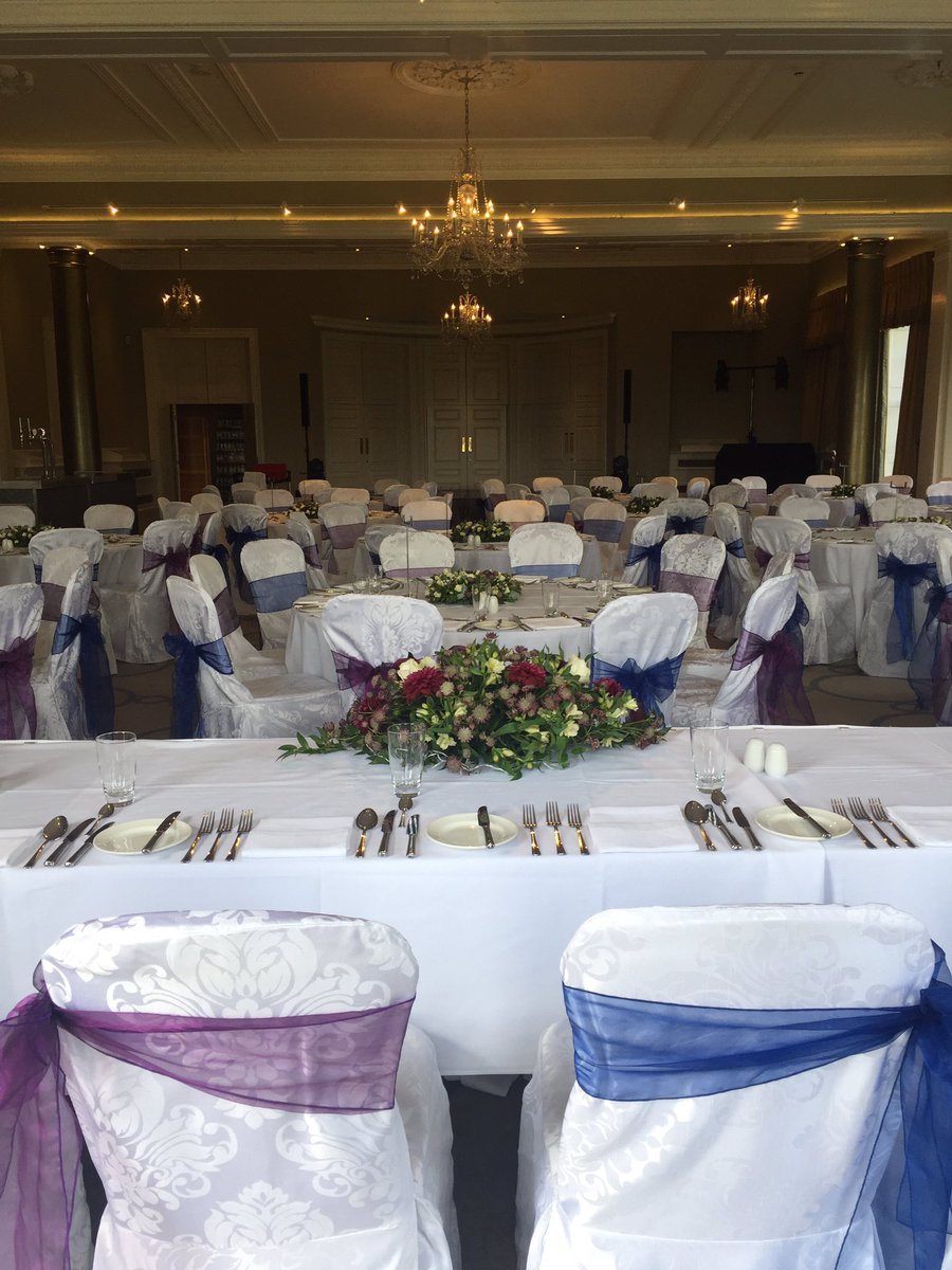 CreateALook's tweet image. Today's wedding at the beautiful @WeddingsatRP @RuddingPark Damask chair covers with purple and blue #weddings #harrogate