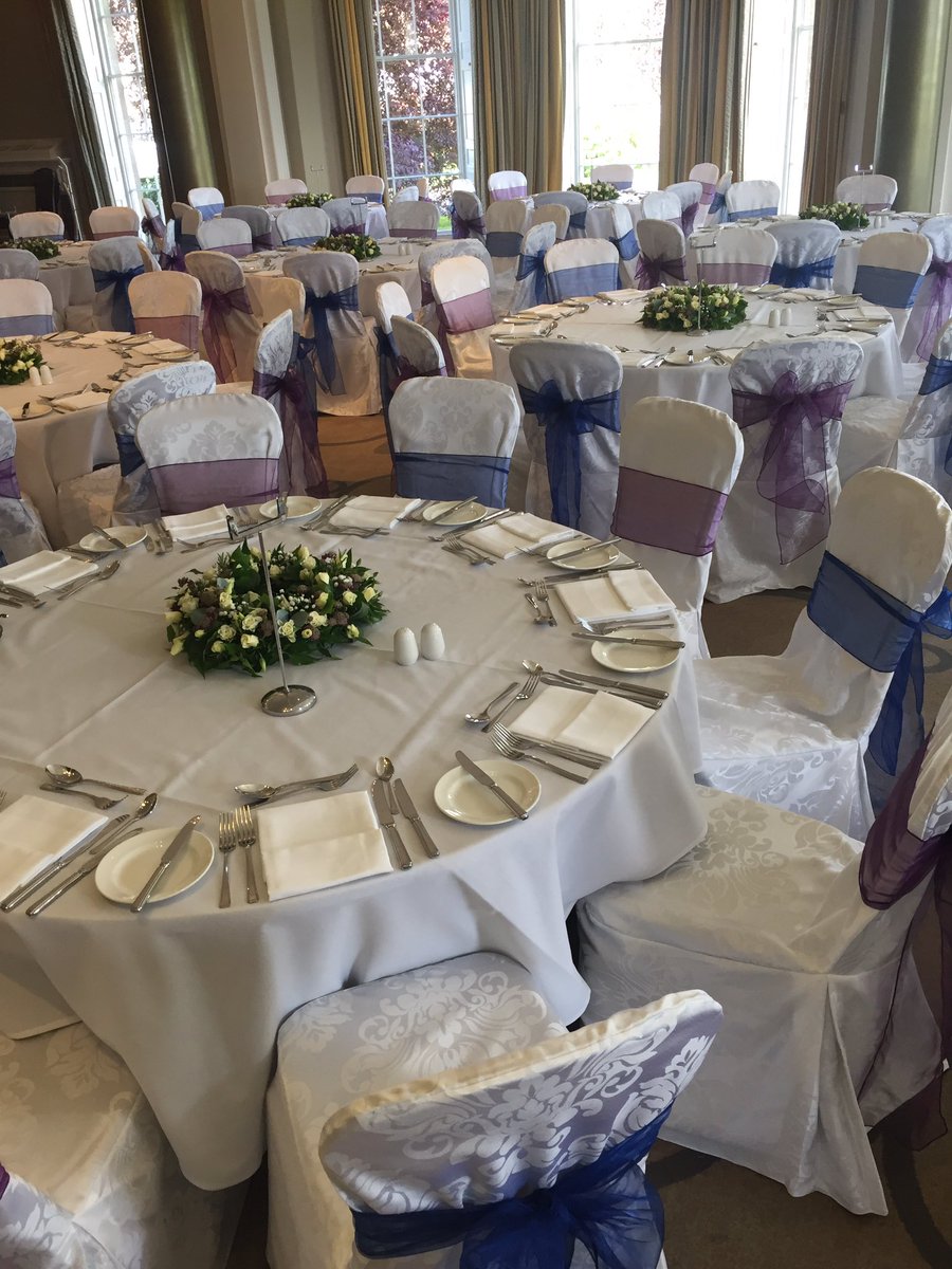 CreateALook's tweet image. Today's wedding at the beautiful @WeddingsatRP @RuddingPark Damask chair covers with purple and blue #weddings #harrogate