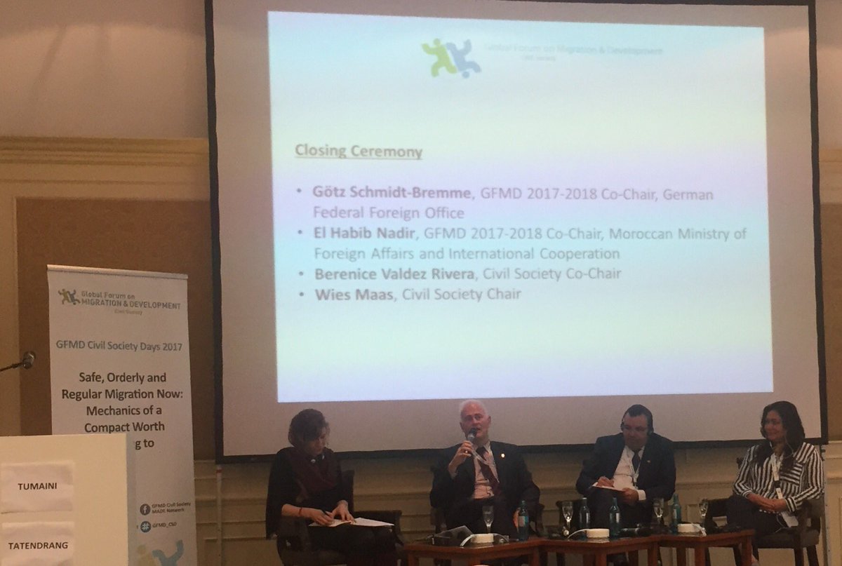 Closing of #GFMD10 #GFMD_CSD, with Government (Germany & Morocco) & Civil Society co-chairs: We need vocal, tough, ambitious civil society