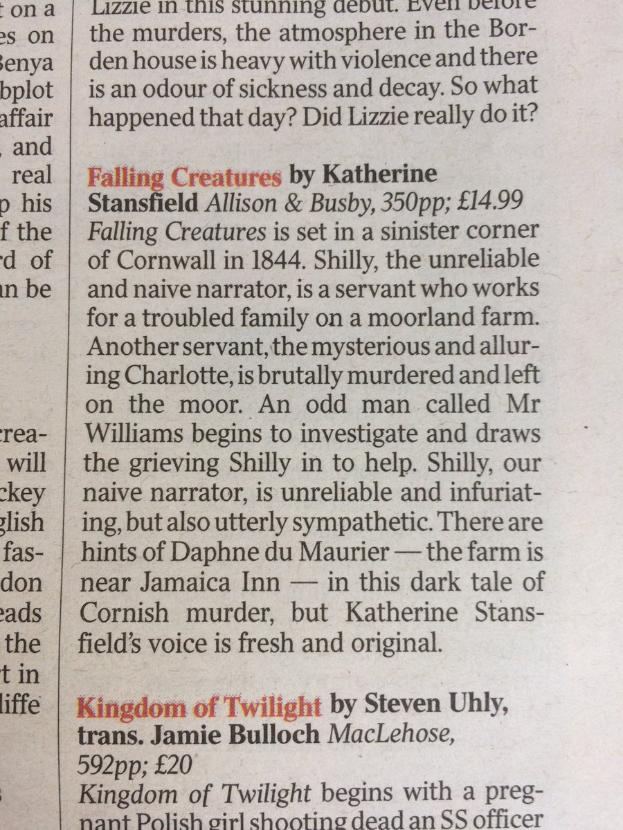 AllisonandBusby's tweet photo. Great to see #FallingCreatures picked by @thetimes as a top #SummerRead @K_Stansfield https://t.co/NJsWhhh9ZH