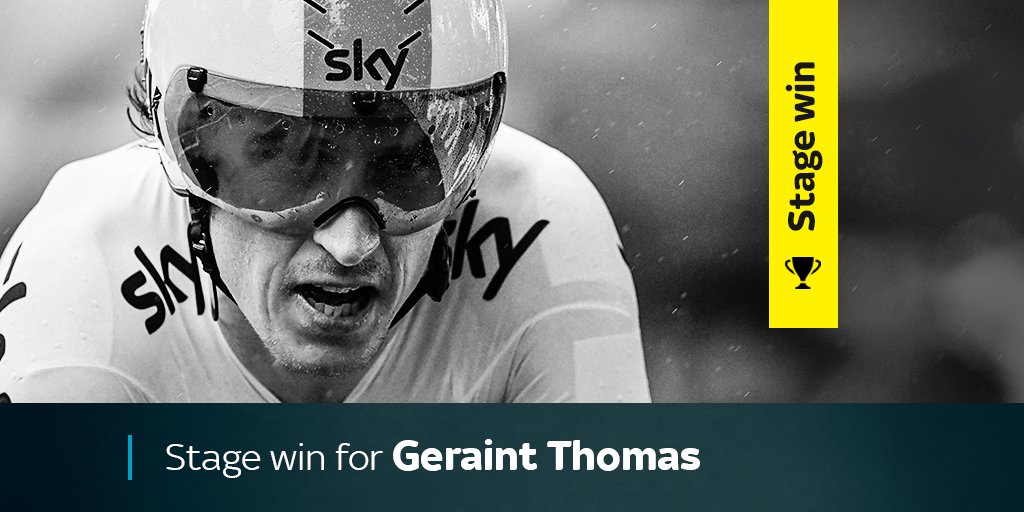 RACE LEADER! <a href="/GeraintThomas86/">Geraint Thomas</a> records his first-ever Grand Tour stage win and will wear the yellow jersey! What a performance! #GoTeamSky