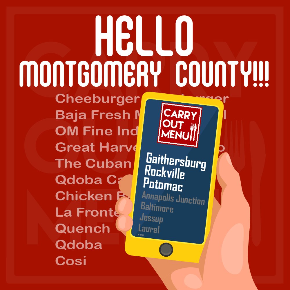 Carryoutmenu's tweet image. #CarryOutMenu Now Serving #MontgomeryCounty in #Rockville, #Gaithersburg and #Potomac! #20850 #20852 #20878 #20854 CarryOutMenu.com!