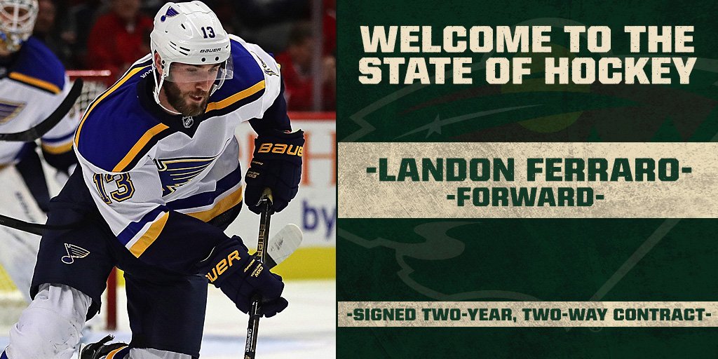 mnwild's tweet image. 📰 NEWS: #mnwild signs @LandonFerraro to a two-year, two-way contract ($700,000/$375,000 in 2017-18 and 2018-19) → ow.ly/FcJ430dep2d