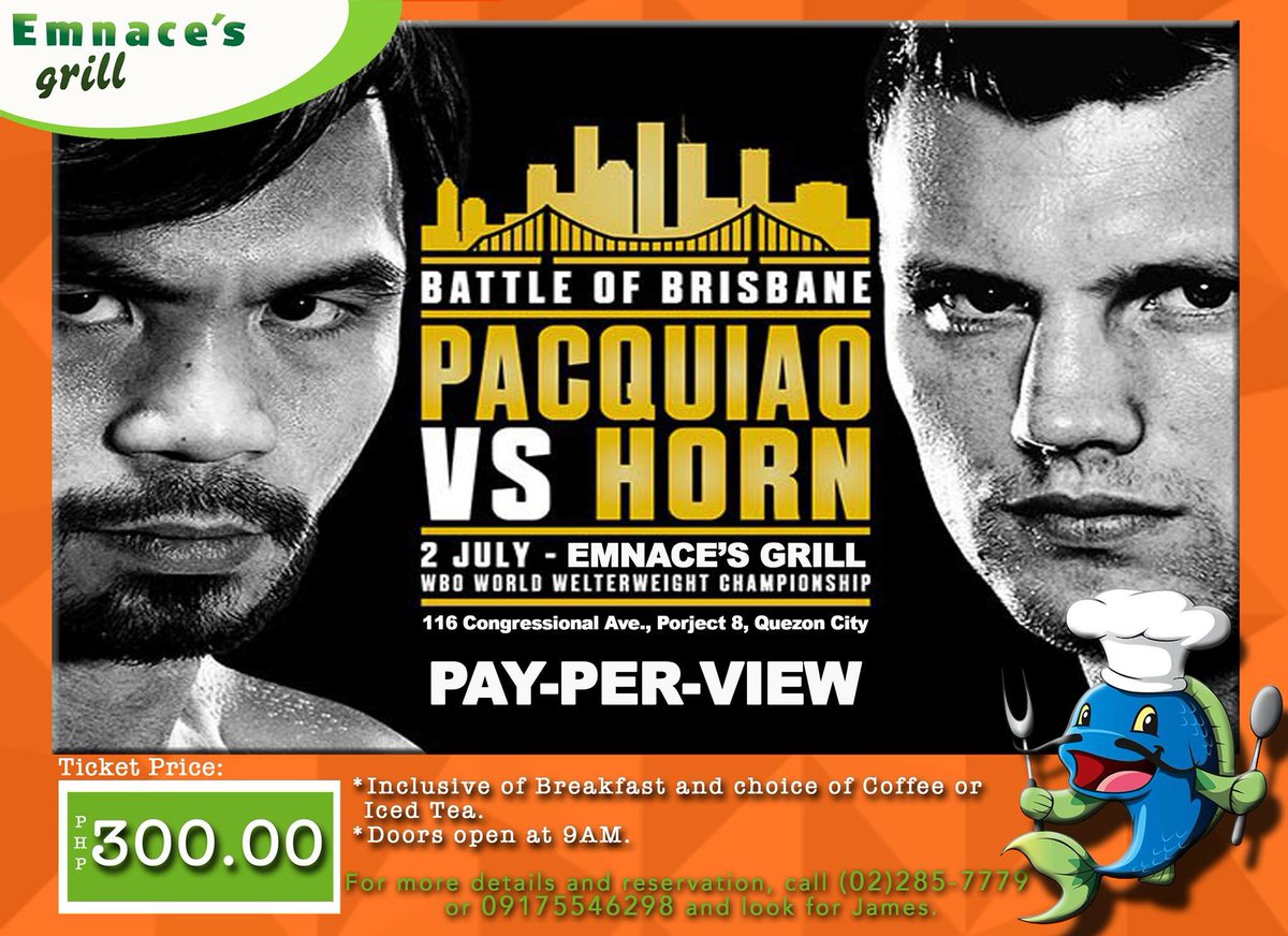 EmnacesGrill's tweet photo. MAMAYA NA! 👍🥊

For reservation, call: (02)285-7779 or 09175546298 look for James.

#TeamPacman
 #Pacquiao
 #PinoyPride
#Boxing
#PacHorn https://t.co/rjbQn37b3S
