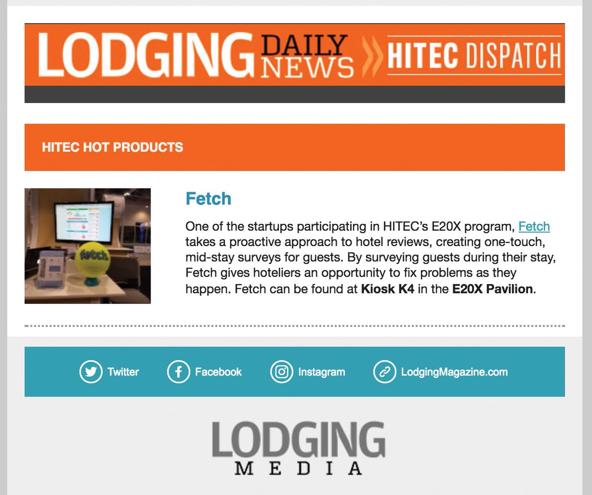 Fetch 1-Tap Feedback (@gotfetch) on Twitter photo A BIG "thank you" to our friends at <a href="/LodgingMagazine/">LODGING Magazine</a> for featuring Fetch in their daily #HITEC Toronto dispatch! A BIG "thank you" to our friends at <a href="/LodgingMagazine/">LODGING Magazine</a> for featuring Fetch in their daily #HITEC Toronto dispatch!