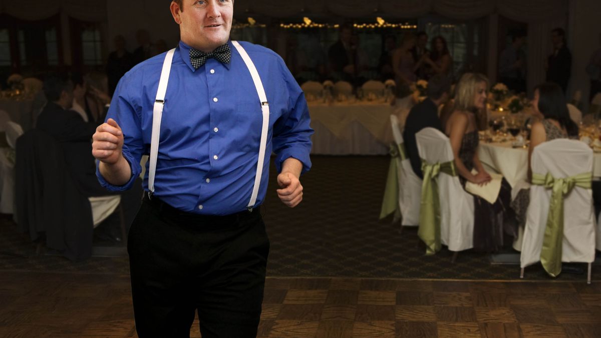 TheOnion's tweet photo. Wedding Guest In Suspenders, Bow Tie Unafraid To Take Dance Floor https://t.co/SCT6QOPVJ5 https://t.co/HcBOrWXyJG