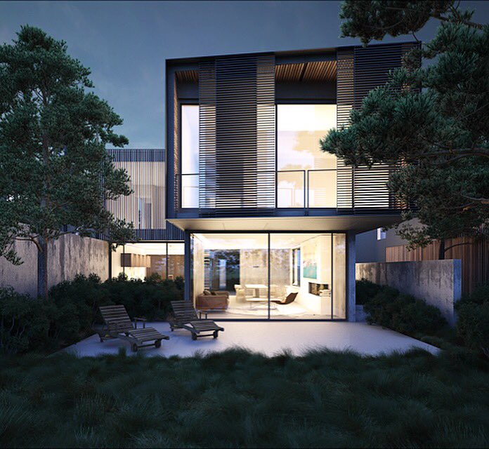 An early #render of a proposed home along #Calgary 's Bow River focused on views and native #ecology . #bioi #yyc #yycdesign #architecture