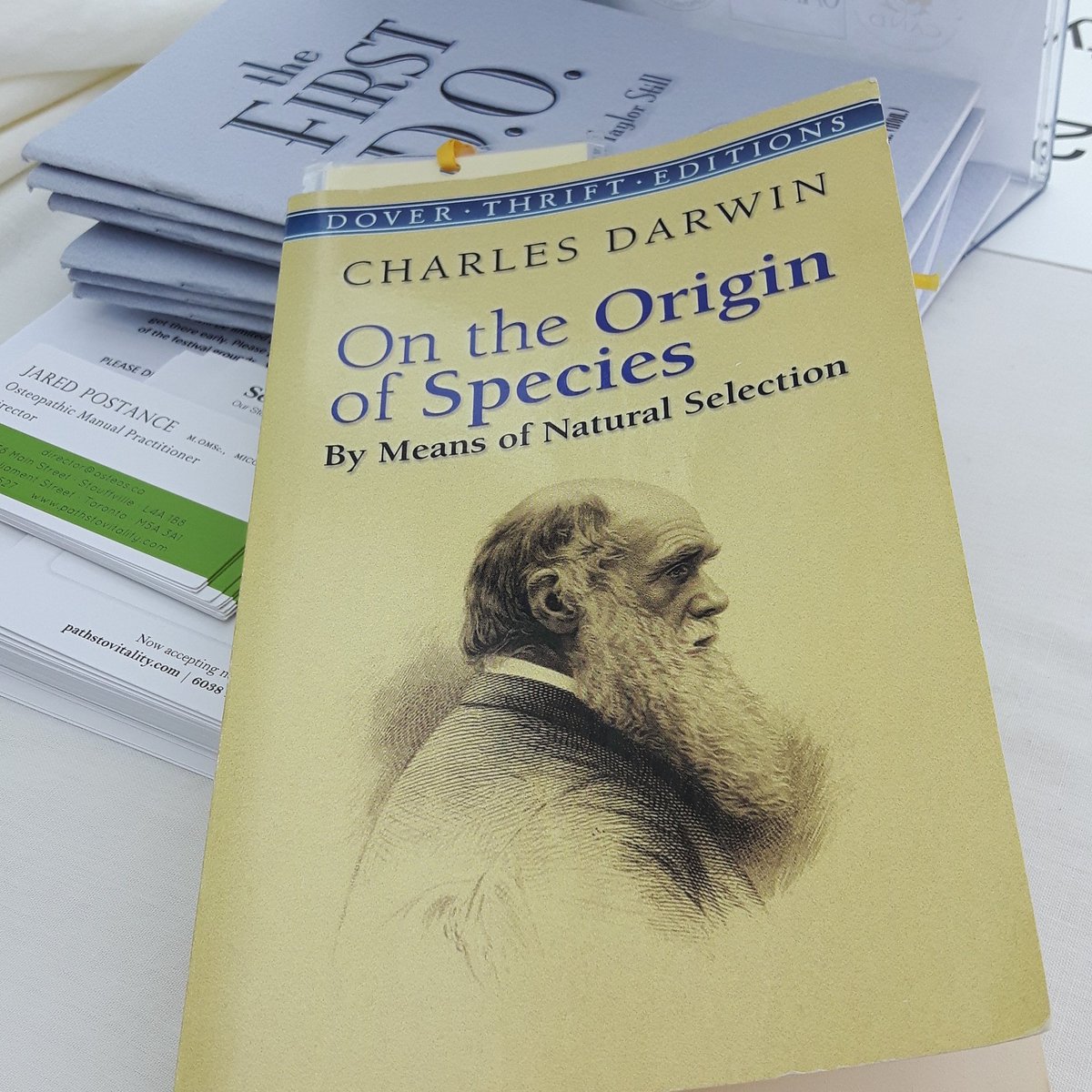 Pathstovitality's tweet photo. Some reading during breaks #pathstovitality #naturalselection #charlesdarwin #originofspecies #Stouffville #strawberryfestival #canadaday https://t.co/qDFOaPaFmo