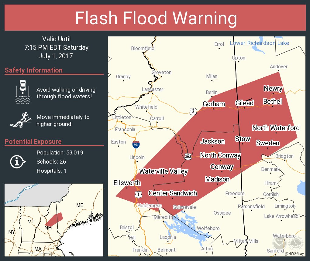 NWSGray's tweet image. Flash Flood Warning including North Conway NH, Conway NH, Fryeburg ME until 7:15 PM EDT