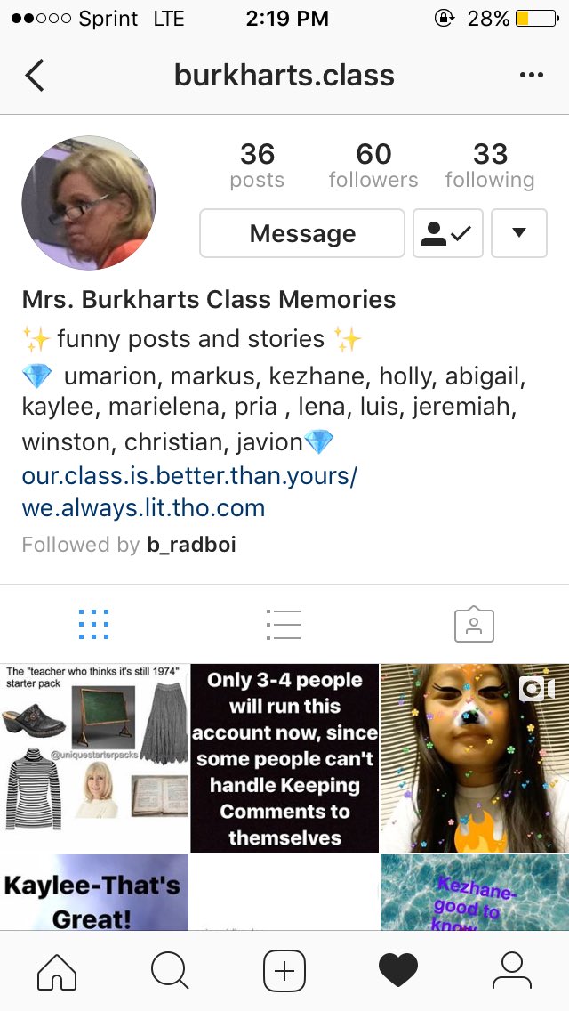 claire__burks's tweet photo. So my moms 6th grade class made an instagram account... 😂😂😂 https://t.co/i5nEM4Zd4K