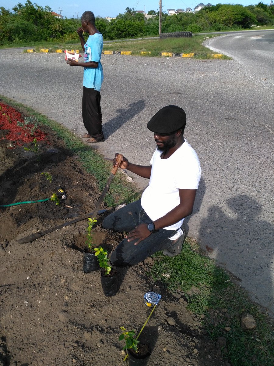 AHLCja's tweet photo. #Hellshire Division Cllr Vanrick Preddie &amp; Chairman AHLC CDC @davidstjbarnett working on roundabout https://t.co/ky5LPFYqzo