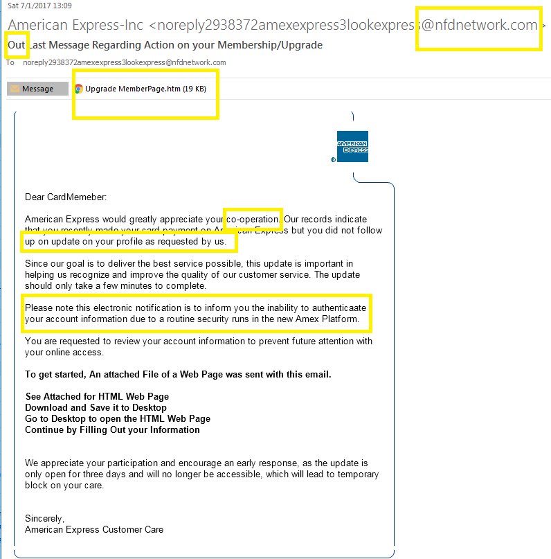 RealJamesOdin's tweet photo. Yeah, I am going to open this attachment
#Phishing #emailsecurity #emailvirus #americanexpress https://t.co/rLIE1Ziick