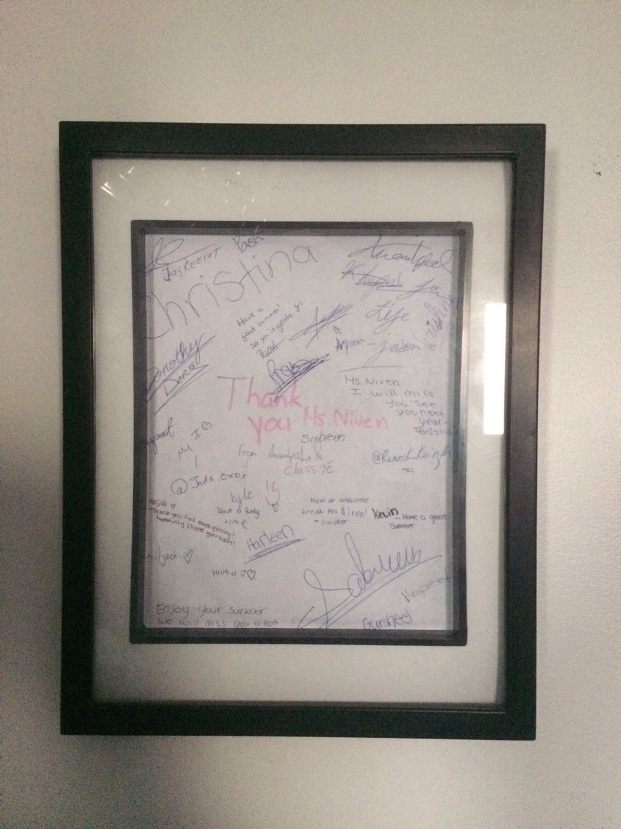 JenniferNiven3's tweet photo. Officially on my wall at 🏡- a thank you from my recent grads when they were finishing gr 7! @xxArtMachinexx @ChristinaLuvs18 @krishna200317 https://t.co/erzjjL79hO