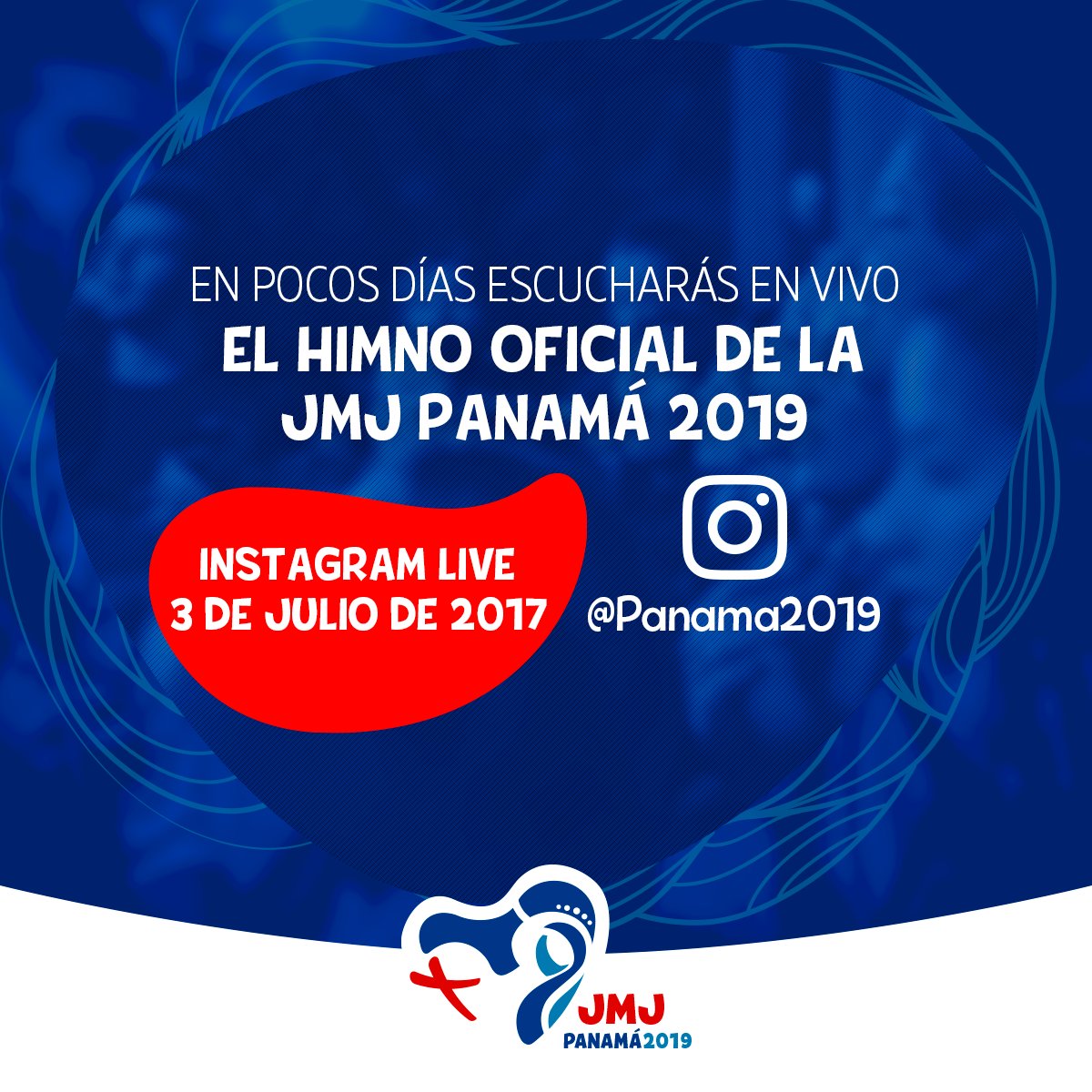 jmj_es's tweet photo. Este lunes 3 de julio conocerás el Himno Oficial de #Panama2019 🇵🇦vía 📸 Instagram Live. Pronto daremos más detalles. ❤️ https://t.co/xD4qREYEyV