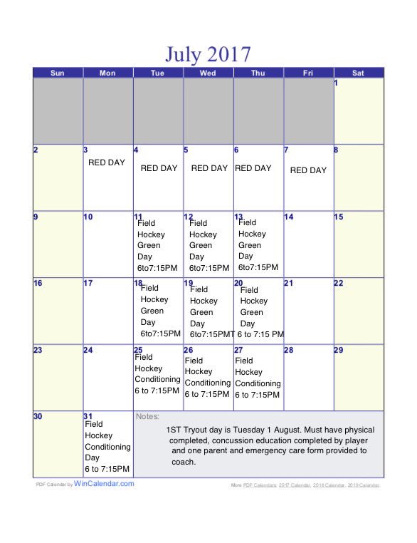 Here is the July schedule🏑