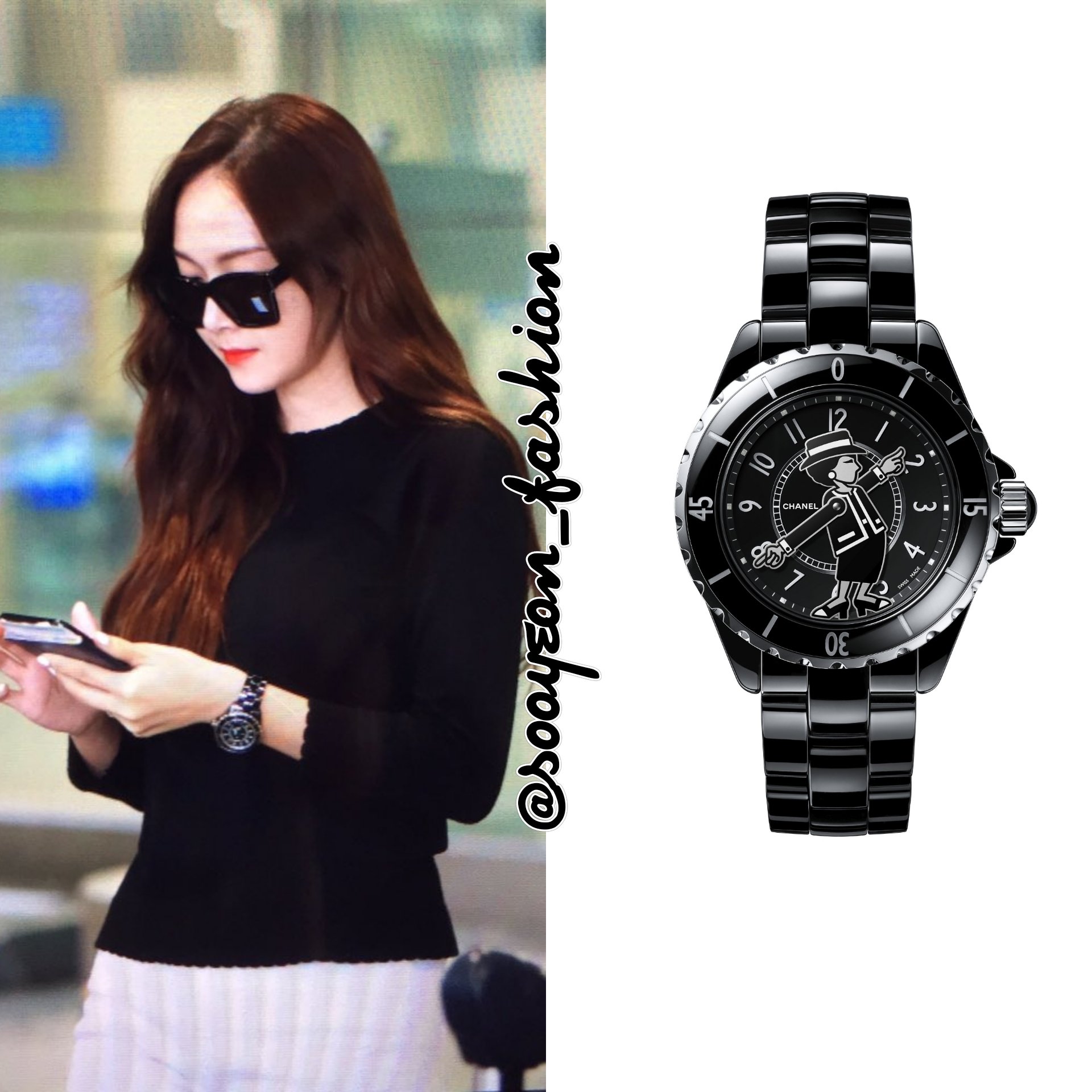 jsy fashion on X: 170702 Jessica Jung @ Incheon Airport CHANEL:  Mademoiselle J12 Watch (Black), $7,200    / X