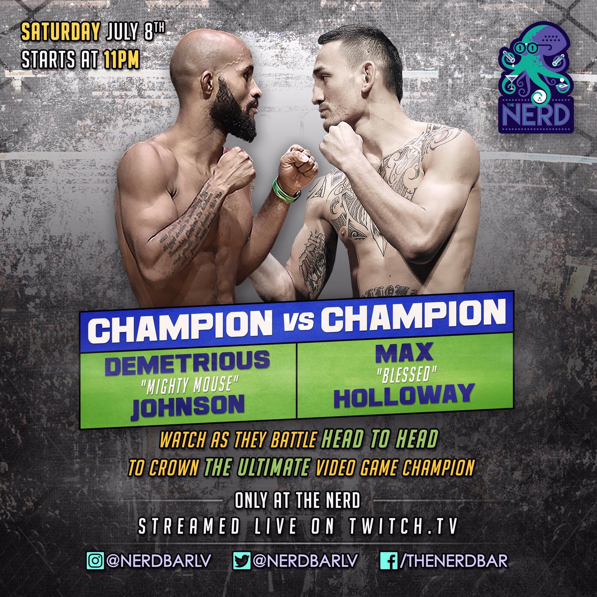 going head to head with feather weight Champion, <a href="/blessedMMA/">Max Holloway</a> on Saturday, July 8th! Head down to <a href="/NerdBarLV/">The Nerd</a> July 8th 11pm - 1am <a href="/Twitch/">Twitch</a>!