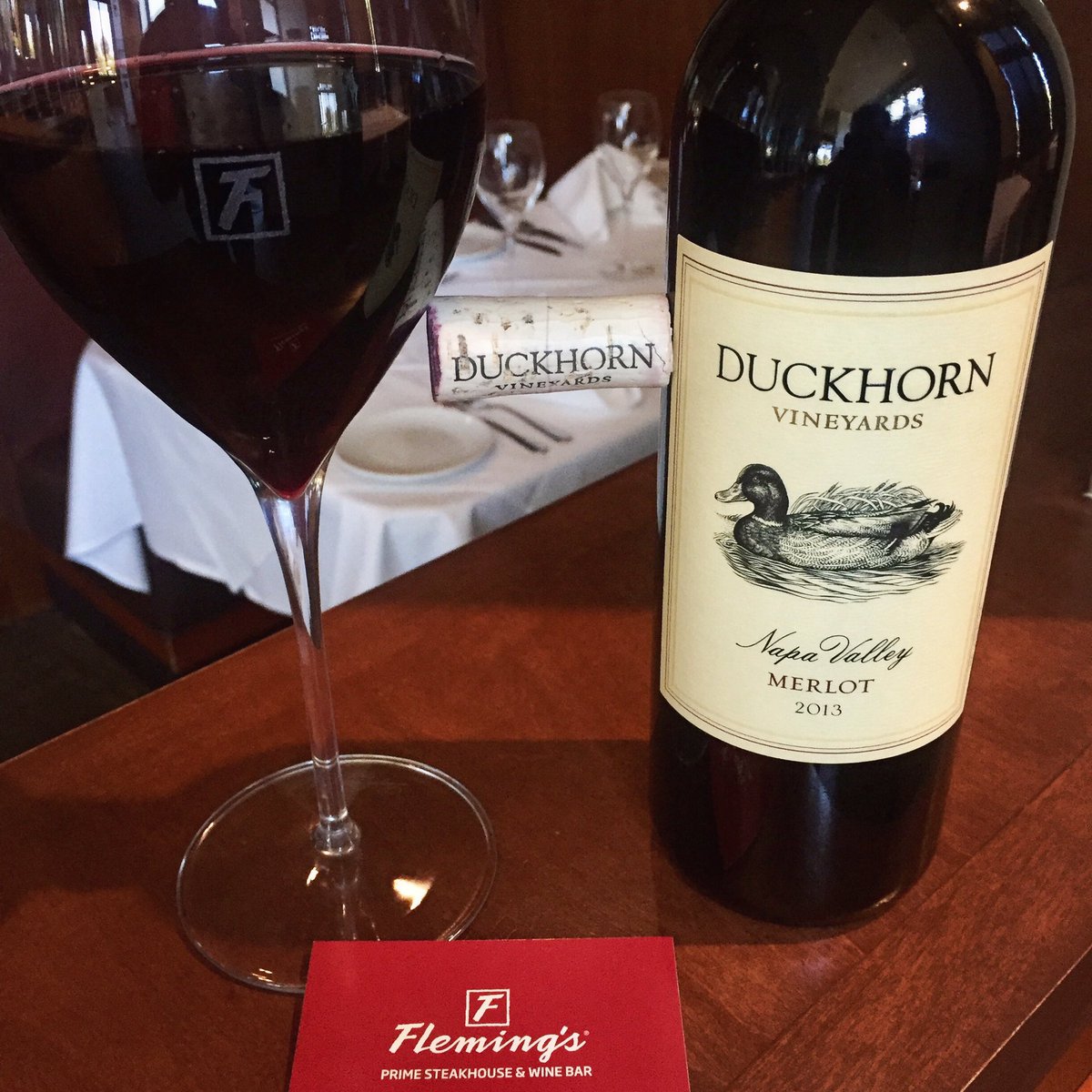 Out in Palo Alto tonight. Stopped at <a href="/Flemings/">Fleming's Steakhouse</a> for a #BTG <a href="/duckhornwine/">Duckhorn Vineyards</a> #merlot notes of dried leaves, fresh cigar, red currant &amp; nutmeg