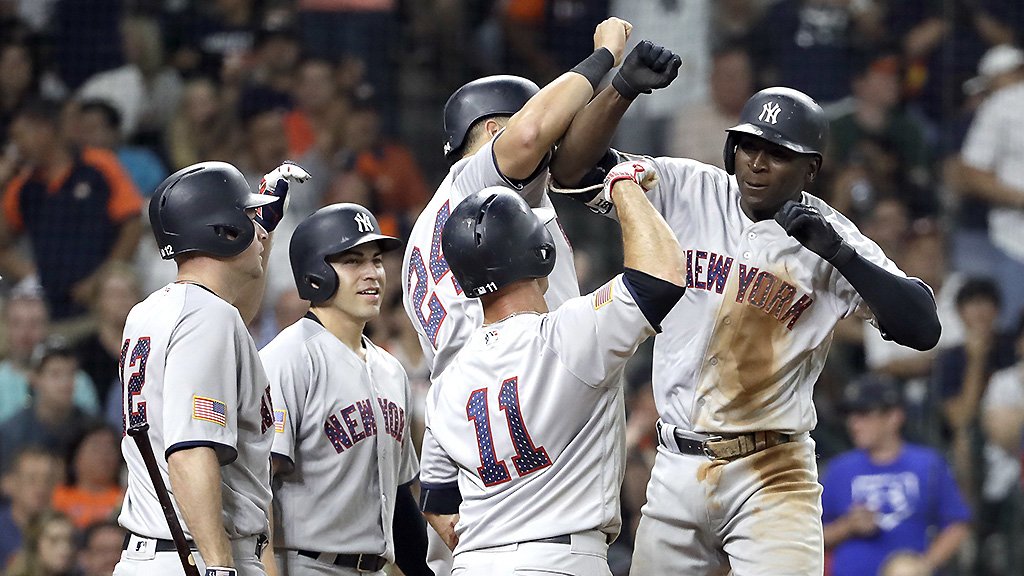 Yankees's tweet image. So far:

🦃: 5.1 IP, 4 Ks, 3 R
#SirDidi: 💥 💥 💥 💥!
#RedThunder: 1st career HR!
Yanks' fans in RF: Loudest in the park

We lead 6-3 in the 7th!