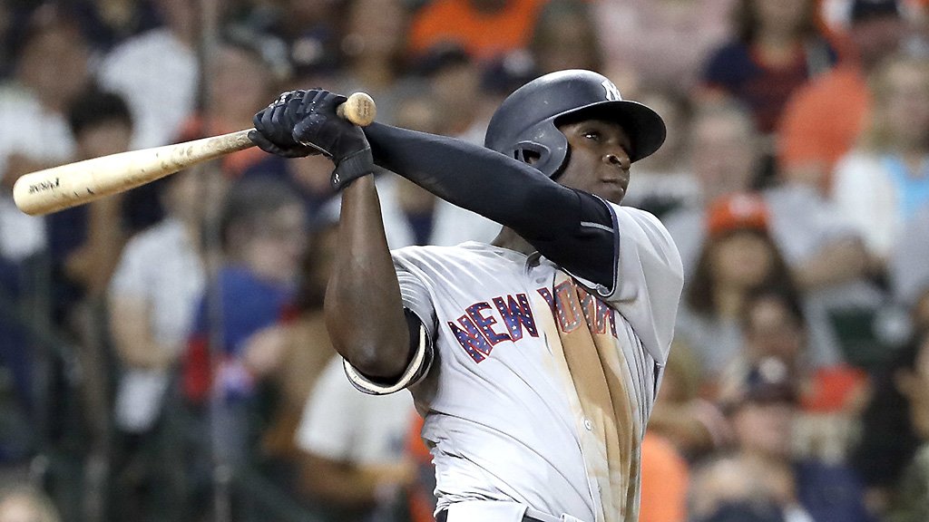 Yankees's tweet image. So far:

🦃: 5.1 IP, 4 Ks, 3 R
#SirDidi: 💥 💥 💥 💥!
#RedThunder: 1st career HR!
Yanks' fans in RF: Loudest in the park

We lead 6-3 in the 7th!