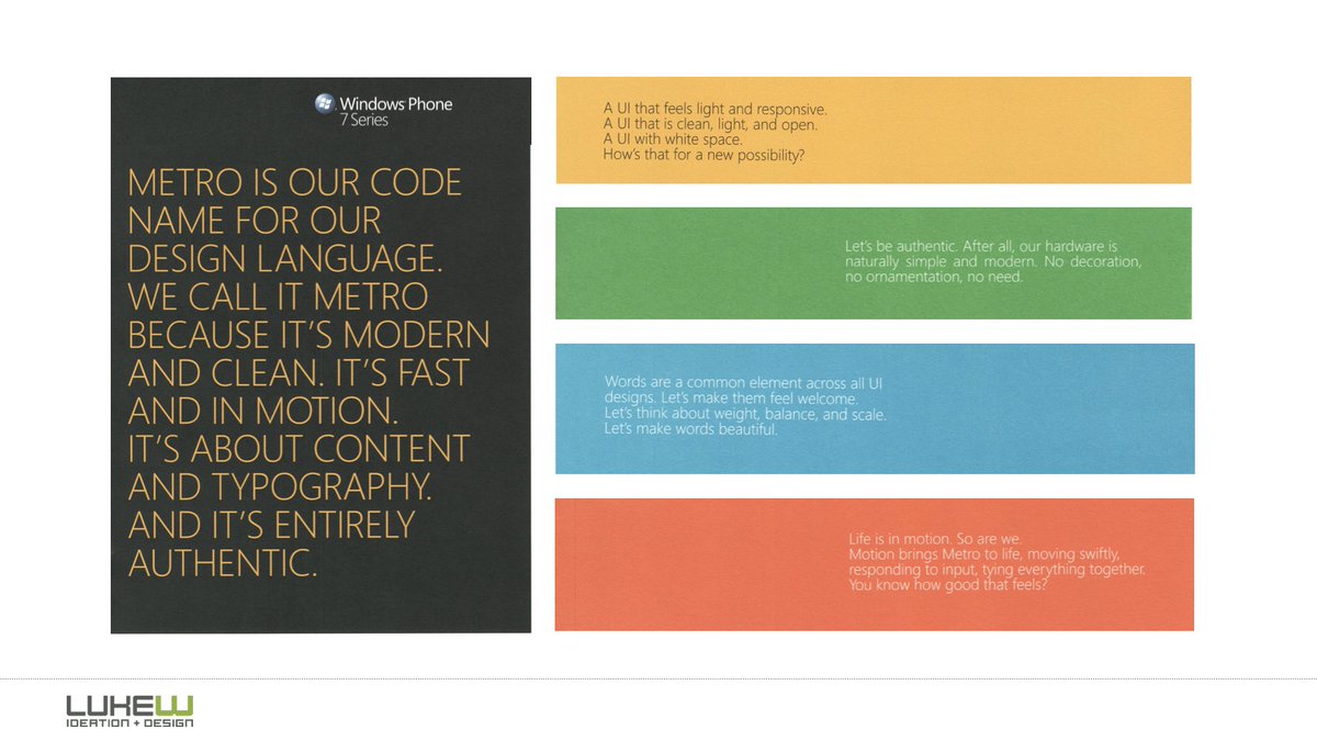 LukeW's tweet image. Windows Phone 7: the original flat design manifesto.