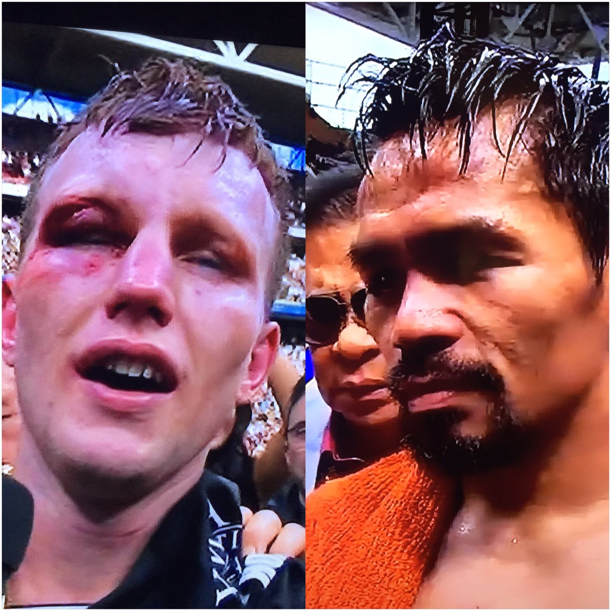 MRasky's tweet photo. You tell me who looks like they won the fight #PacquiaoHorn https://t.co/Mqr7EwdXOx
