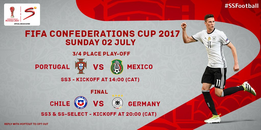 SuperSportTV's tweet photo. @luigiserio1 It’s #ConfedCup final day!
Will Chile or Germany lift the trophy for the first time tonight? https://t.co/bOLLnxehFt