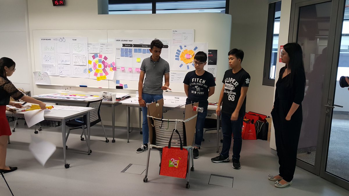 SUTD_DManD's tweet photo. Nanyang innovators present their lightweight elderly chair concept #mathack https://t.co/A1Hs0nLeCN