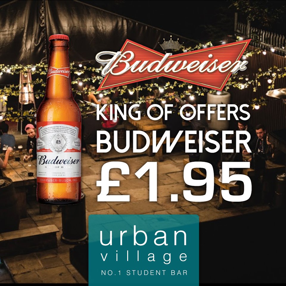 UrbanVillageBar's tweet photo. Great Offers on at the Urban Village Bar! have a refreshing Budweiser in our stunning beer garden! only £1.95 #budweiser #sellyoak #bham https://t.co/x72m40mFLP