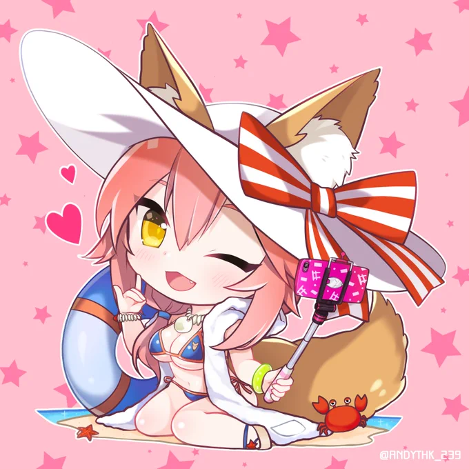 水着タマモちゃん(*'ω`*)自撮り棒....!?(笑) #FGO 