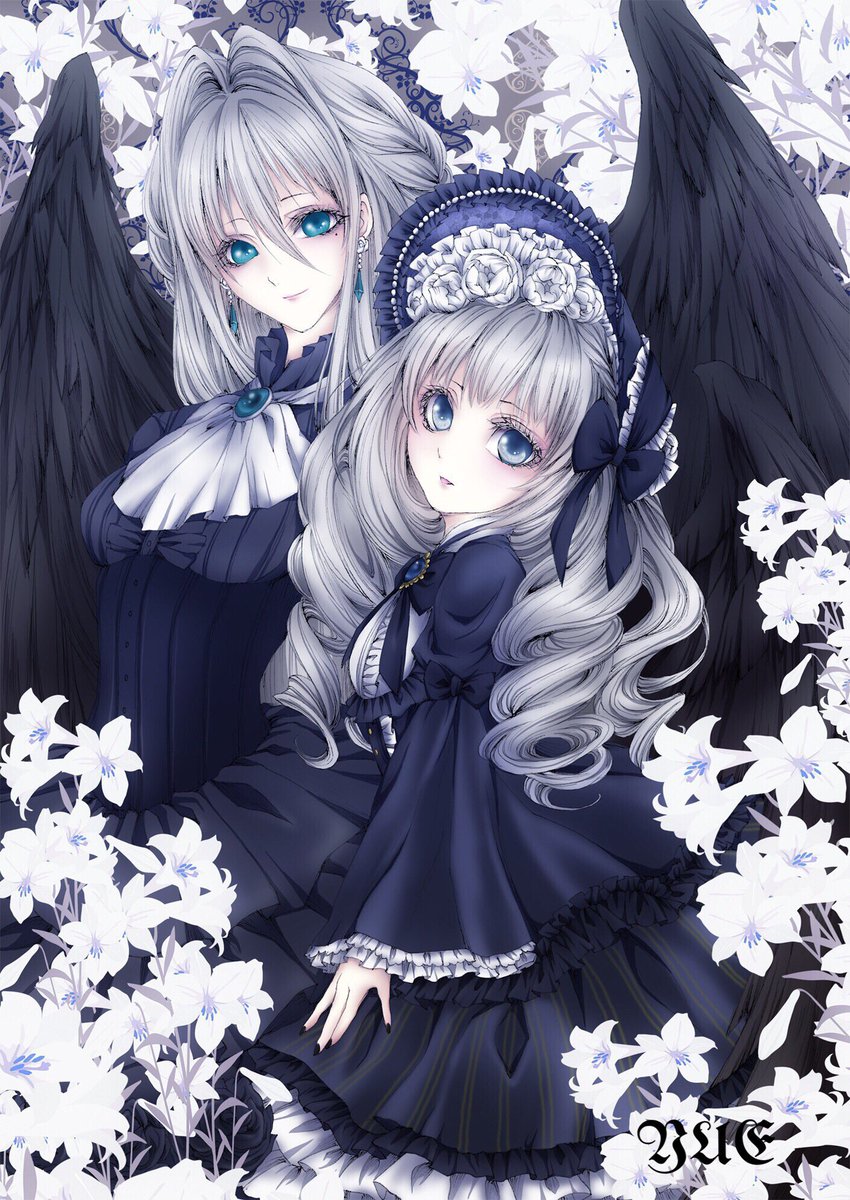 堕天使姉妹 左の姉アシュレルがうちの子で 右の妹エフェリ Yue Illust のイラスト