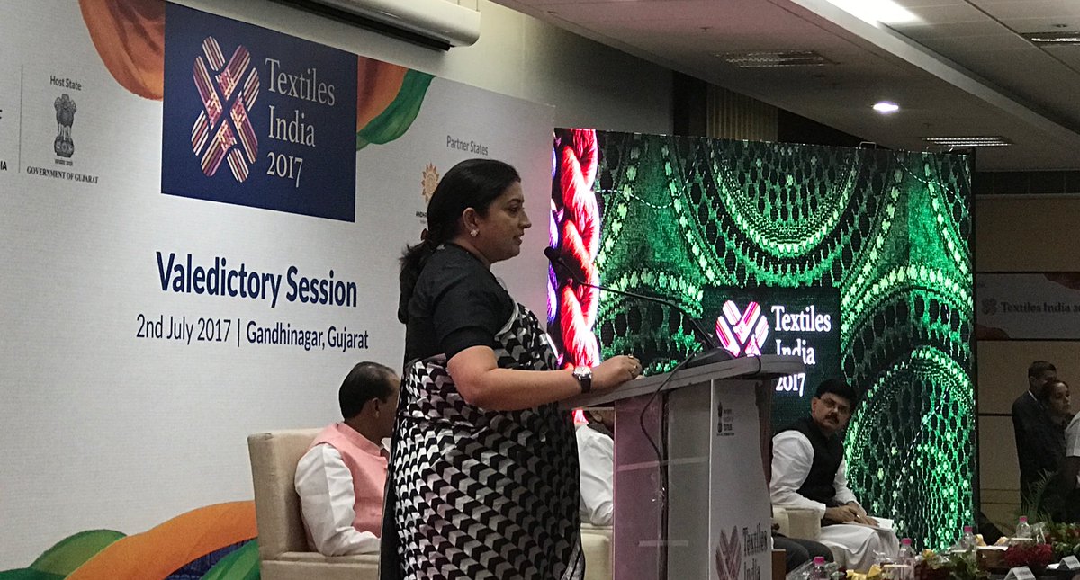 #TextilesIndia2017 proved that Textiles is the sleeping giant that is now roaring as the <a href="/makeinindia/">Make in India</a> lion: Minister <a href="/smritiirani/">Smriti Z Irani</a>