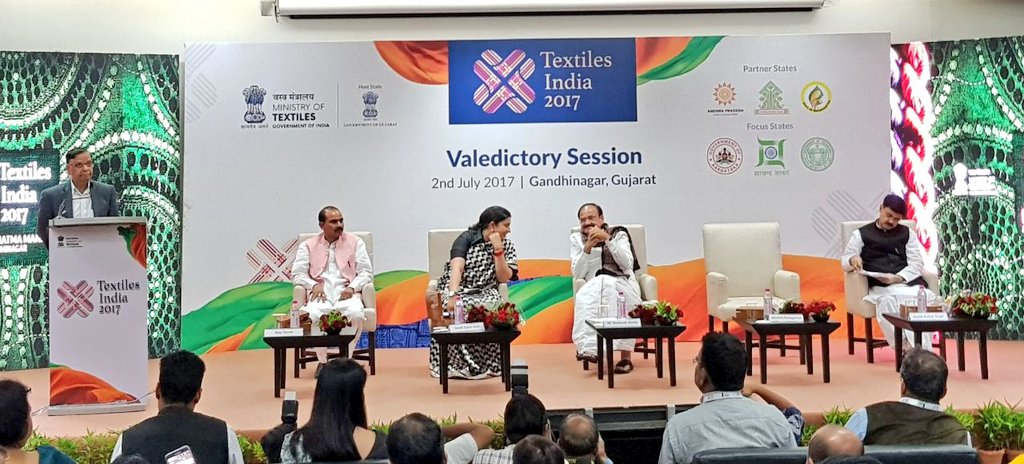 At the Valedictory Session of #TextilesIndia2017, a mega exhibition showcasing the textile value chain of India, along with Smt <a href="/smritiirani/">Smriti Z Irani</a>