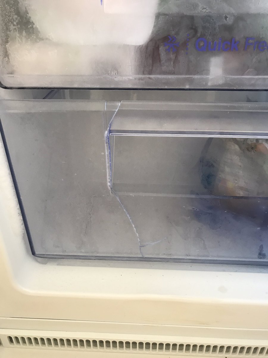 mookhan's tweet photo. @Zanussi_UK Open my new fridge which is less then 12 months old and I find my lower freezer drawer cracked! £41 for a replacement! Rip off! https://t.co/vXz3LZ1C6s