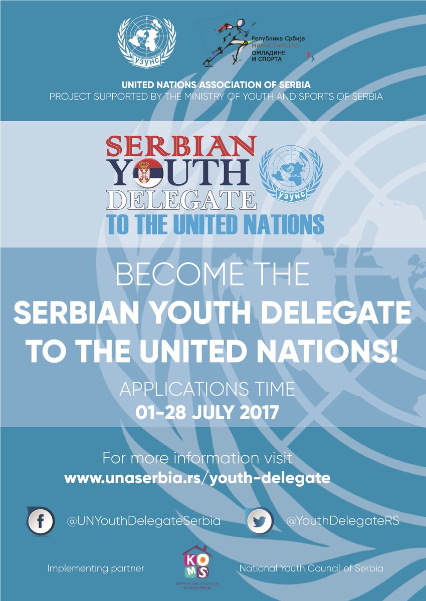 The selection process for Serbian Youth Delegates to the UN is open! Apply by 28th July: unaserbia.rs/youth-delegate #UN #YouthDelegate #Serbia
