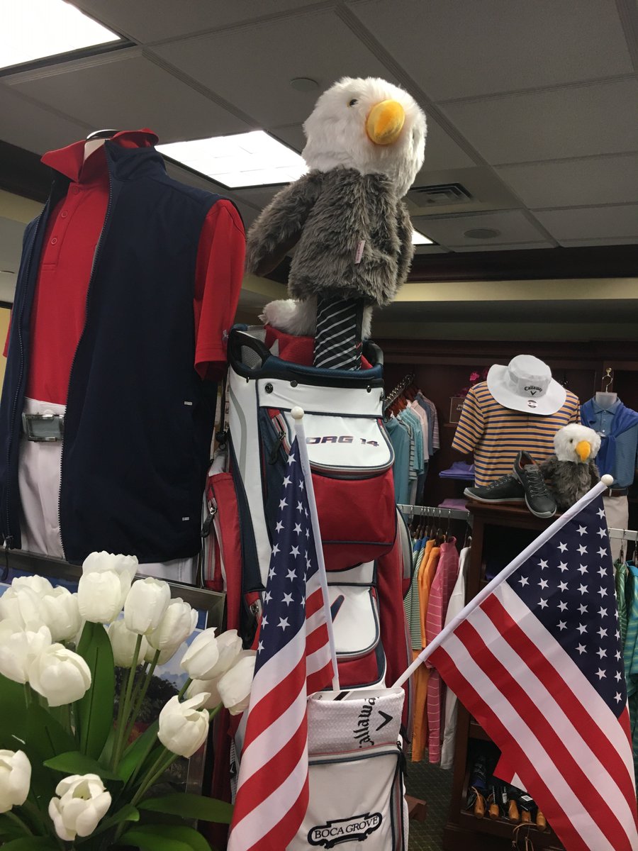 BocaGroveGolf's tweet photo. The #BocaGrove Pro Shop is ready for the #4thOfJuly. Are you? Stop by the shop to get your red, white and blue. #StylishSunday https://t.co/oM7MdyBtz9