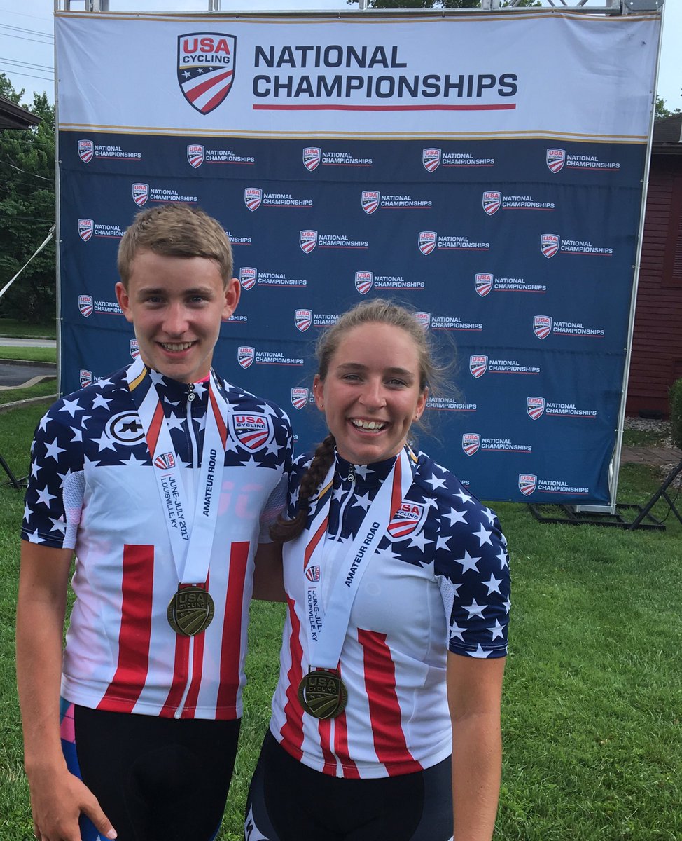 usacycling's tweet image. Shown here Sat w/ fellow Iowan Luke Feuerhelm, Alijah Beatty wins W Jr 17-18 crit &amp;amp; another @assos_com natl champ jersey #roadnats
