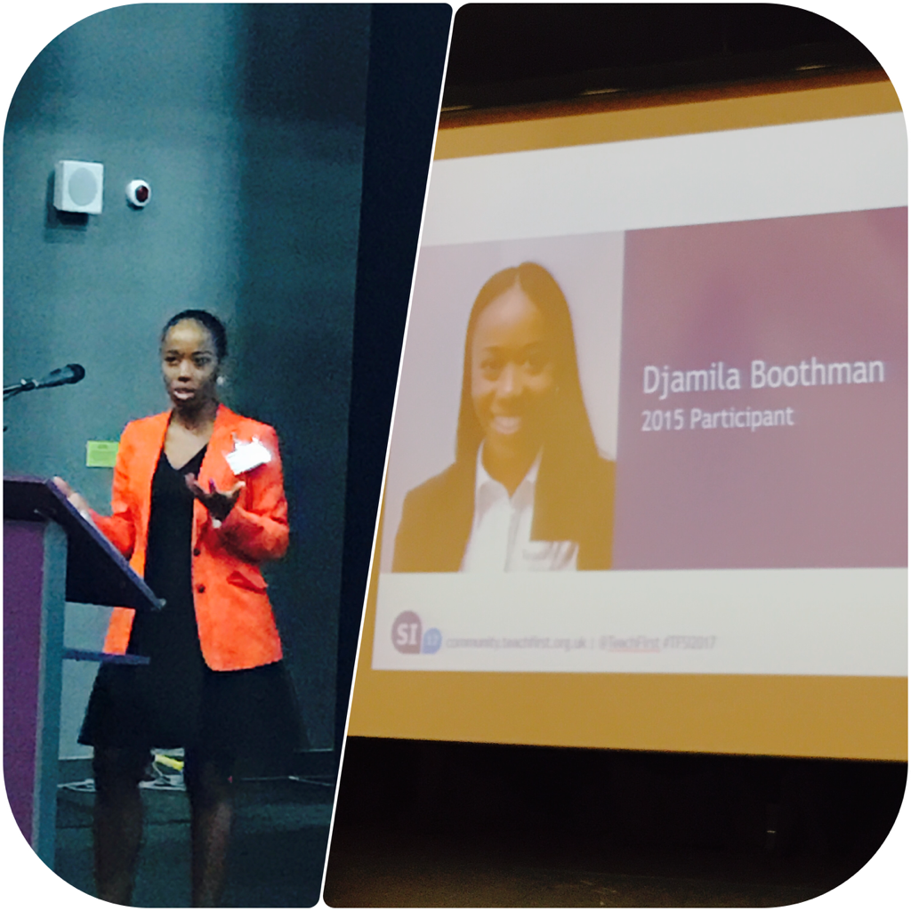 Ndidi1st's tweet photo. 2015 Participant sharing her experience of the @TeachFirst programme. #TFSI2017 
Welcome to the #TfAmbassadors community Djamila! 👌🏾 https://t.co/sw6XDe3x6R