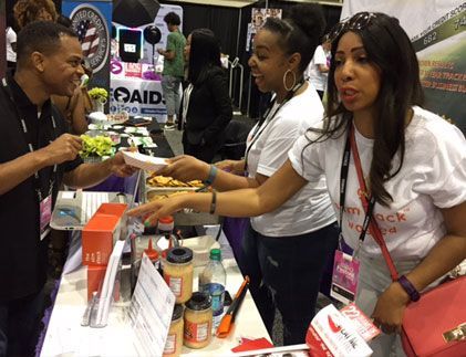 mykushcakes's tweet photo. It's a sample party at @DewmarInt booth during @EssenceFest! @mykushcakes @SipDatLean @SlimStackPancakes @vfreshner  #EssenceFest https://t.co/dJejGvzKkQ