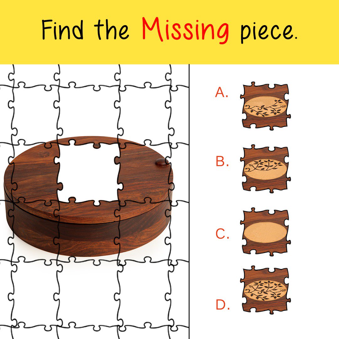 exclusivelane's tweet photo. Find the missing piece in this Jigsaw puzzle out of the four given options.
P.S.- The contest ends on July 5, 2017. https://t.co/igQsFGttOH