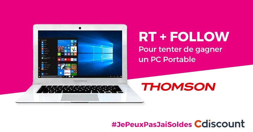 Cdiscount's tweet photo. 🎁 #Concours

📱 Un PC Portable Thomson à gagner ➝ https://t.co/PBXbZXufpx 

🚀 Pour participer : 
RT + Follow @Cdiscount

🏁 TAS 12/07 https://t.co/DnXW4ZFsHz