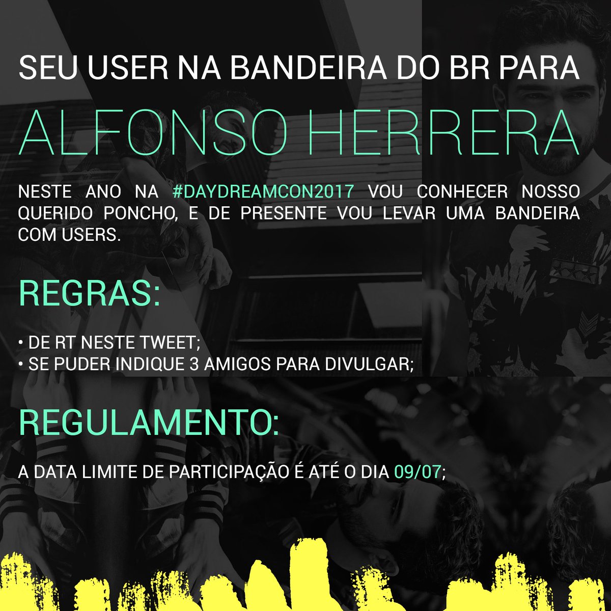 banglouvrs's tweet photo. Quer seu user na bandeira que irei dar ao Alfonso Herrera (Poncho) na #DaydreamCon2017? Vem dar RT neste tweet e leia as regras 💖👏 https://t.co/Mpuotdb6Aa
