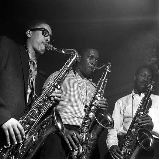 The #portrait of #JohnnyGriffin , #JohnColtrane and #HankMobley 
#photography by #FrancisWolff