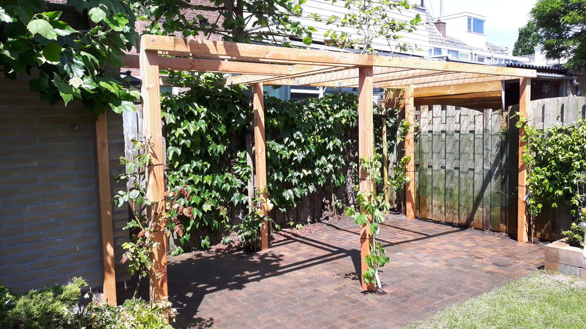 Wat een afwisselend vak heb ik toch van bestrating tot onderhoud en pergola/overkapping voor druiven