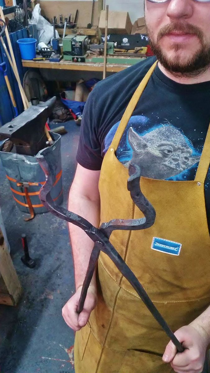 SmithInScotland's tweet photo. Anvil Gathering today: Sebastian made his first pair of quality gooseneck tongs- beautiful! #forging #blacksmithing #smith https://t.co/UbhjWg3z1A