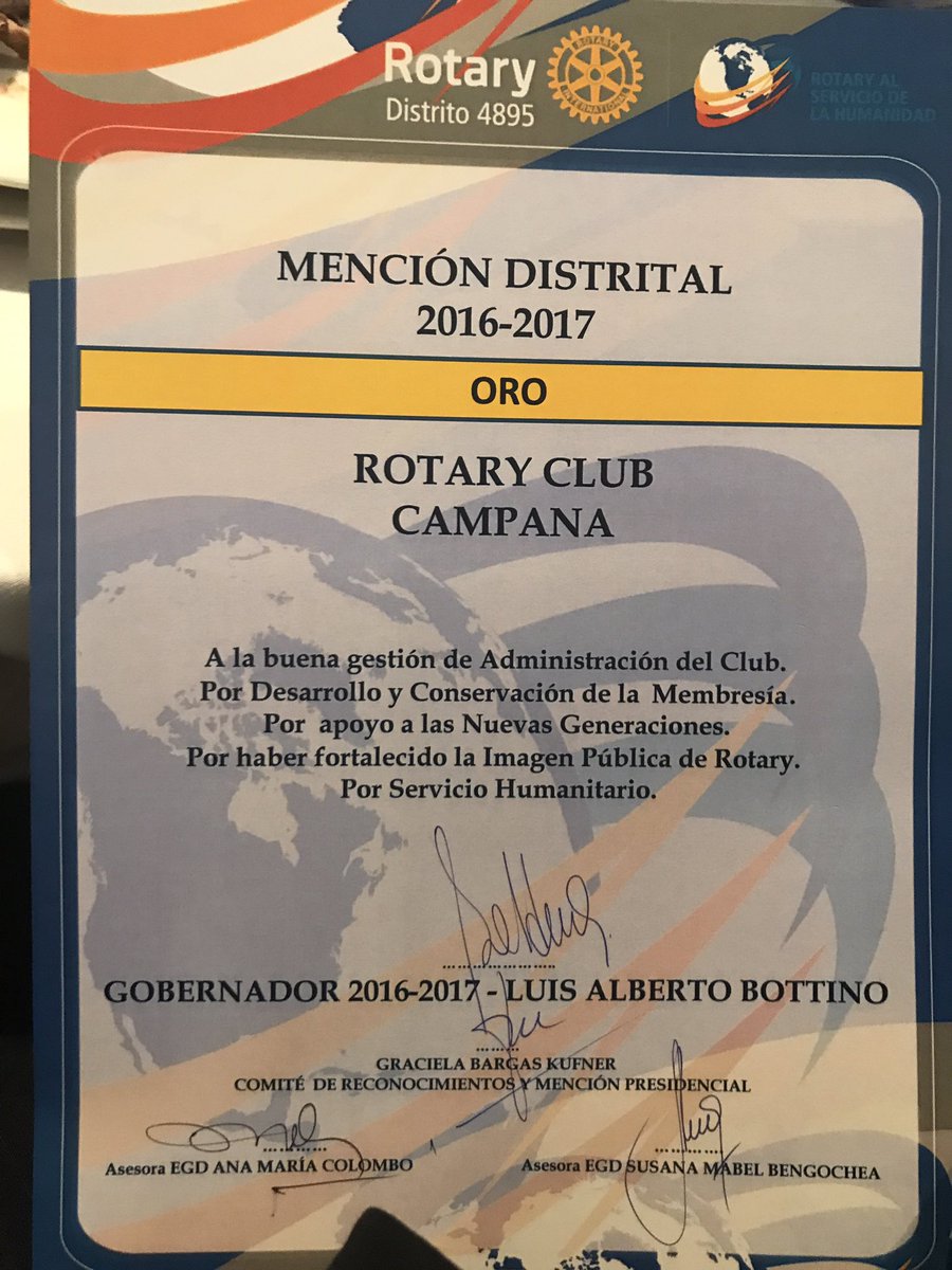 RotaryCampana's tweet photo. @RotaryCampana premio ORO del Distrito Rotario por su labor #rotary4895 https://t.co/U2MdNXBPIF