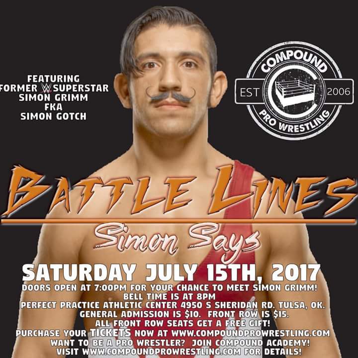 KennyShipp2's tweet photo. Saturday July 15th, 2017 @Compoundpw presents Battle Lines Featuring Former #WWE Superstar @GotchStyleWWE https://t.co/VqeNVE7OZ7