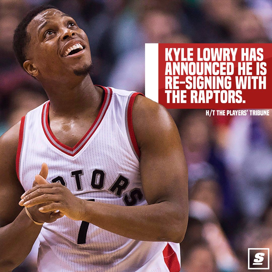 theScore's tweet photo. Kyle Lowry is returning to the Raptors on a reported 3-year, $100M deal. https://t.co/gBkgB6ztRL https://t.co/vCnLQX3RIA